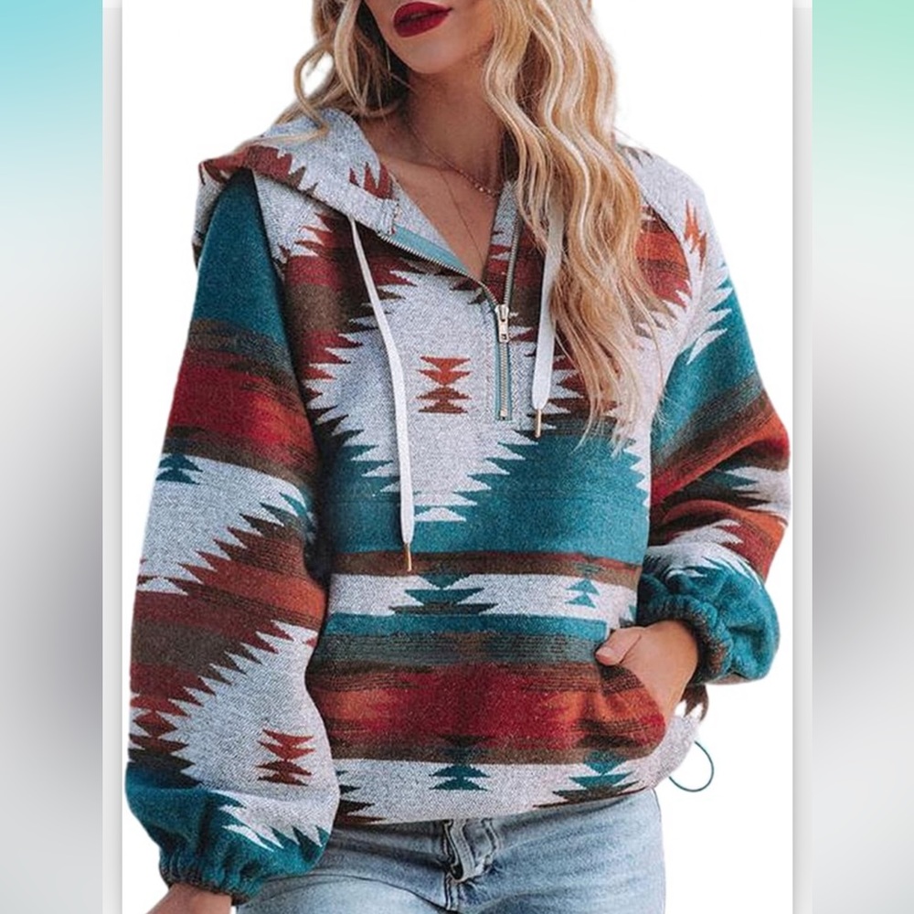 Aztec Patterned Hooded Sweater - Picture 10 of 11